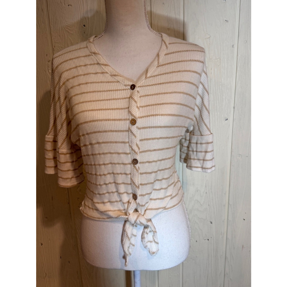 Altar’d State Tops - Altar'd State White and Brown Rib Knit Top Small
